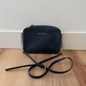 Michael Kors Dark Blue Crossbody Bag with Gold Accents